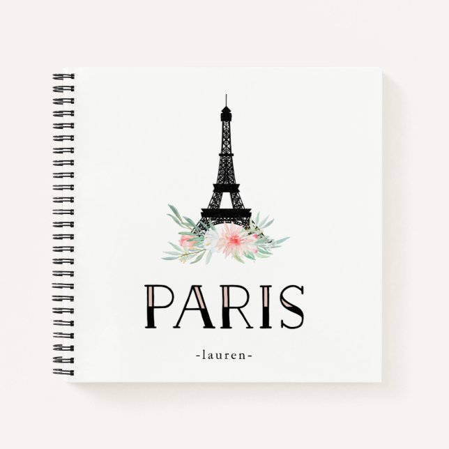 Trendy Eiffelturm und Blume in Rosa | Paris Notizbuch (Vorderseite)