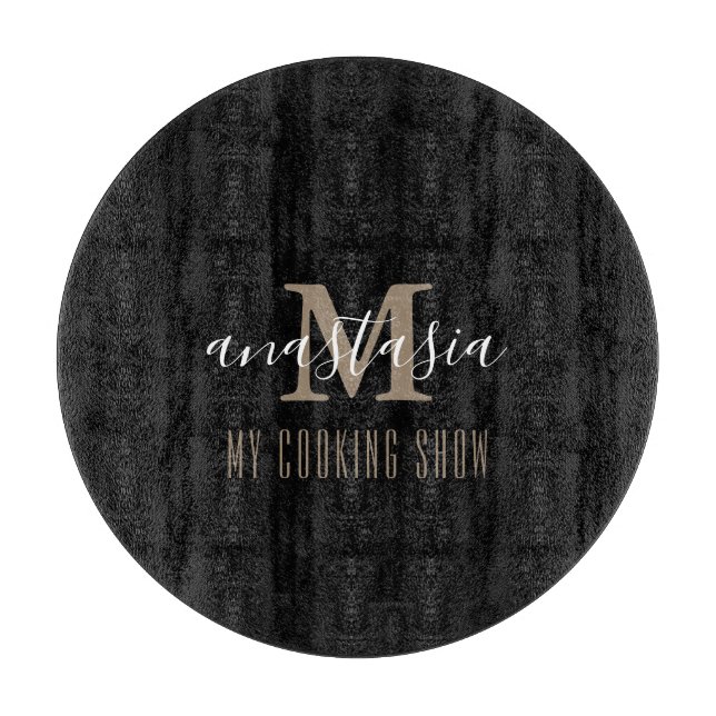 Trendy Elegant Black Monogram Round Schneidebrett (Vorderseite)