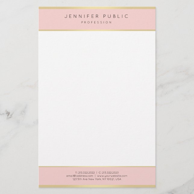 Trendy Elegant Blush Pink Gold Template Moderne Briefpapier (Vorderseite)