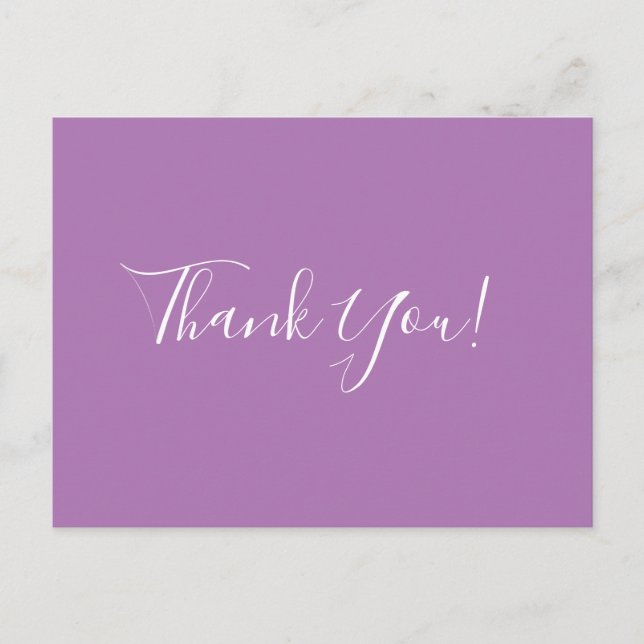 Trendy Elegant Calligraphy Lavender Vielen Dank Postkarte (Vorderseite)