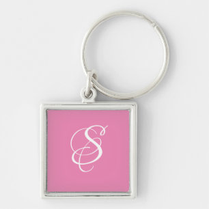 Trendy Elegant DIY Script Monogram/Pink Schlüsselanhänger
