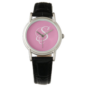 Trendy Elegant DIY White Script Monogram/Pink Armbanduhr