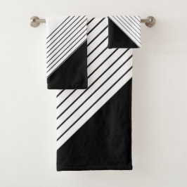 Trendy Elegant Geometric Chic Black and White Badhandtuch Set