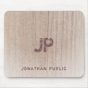 Trendy Elegant gestresster Text Monogram-Holzlook Mousepad