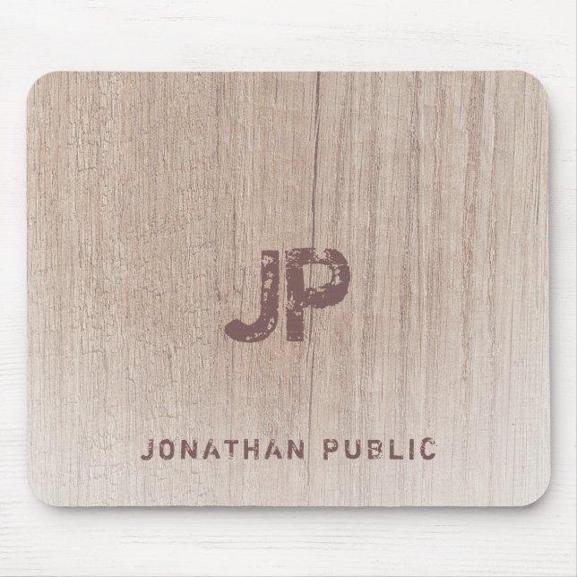 Trendy Elegant gestresster Text Monogram-Holzlook Mousepad (Vorne)