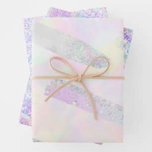 Trendy Elegant Glitzer Confetti Holographic Girly Geschenkpapier Set