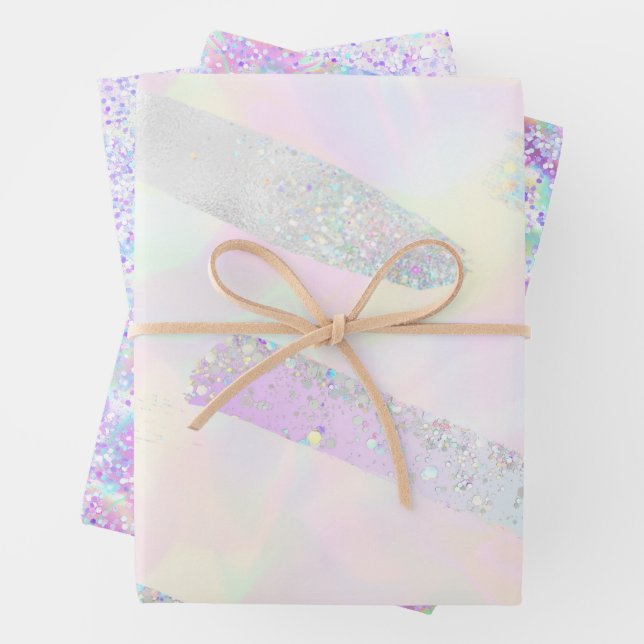 Trendy Elegant Glitzer Confetti Holographic Girly Geschenkpapier Set (Beispiel)