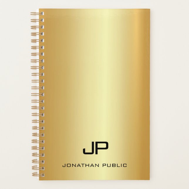 Trendy Elegant Gold Look Moderner Monogram Name Planer (Vorderseite)