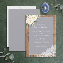 Trendy Elegant Gray Rustic Wood Script Wedding Inv Einladung