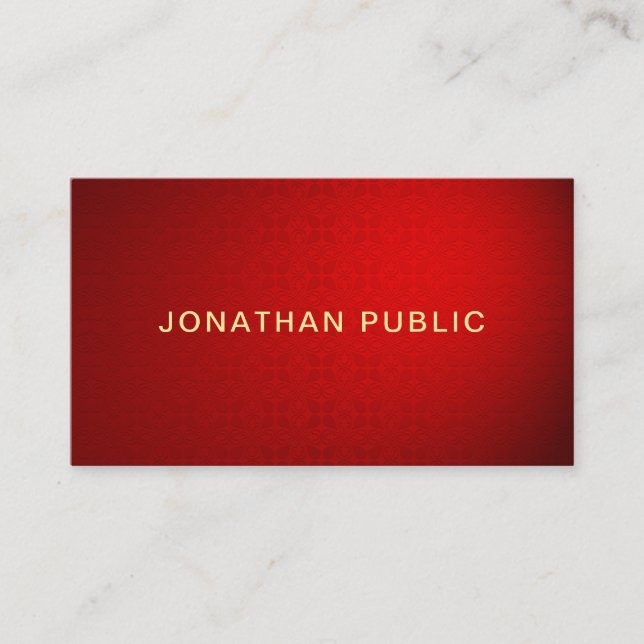 Trendy Elegant Red Damask Gold Text Beruflich Visitenkarte (Vorderseite)