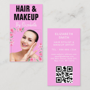 Trendy Elegant Rosa Friseurstylist Foto qr Code Visitenkarte