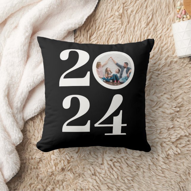 Trendy Elegant Script Happy New Year One Foto Kissen (Decke)