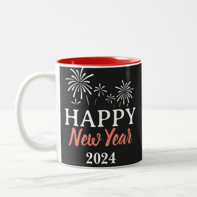 Trendy Elegant Script Happy New Year Zweifarbige Tasse (Links)