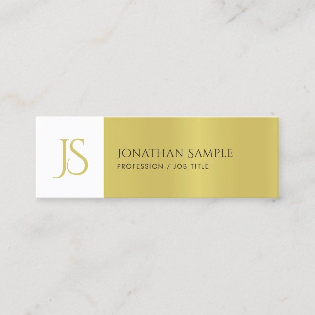 Trendy Elegant Sleek Design Chic Gold Monogramm Mini Visitenkarte (Vorderseite)