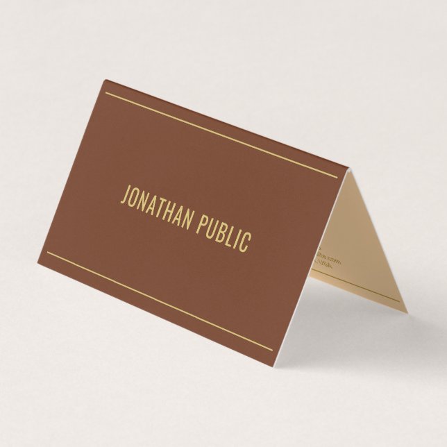 Trendy Elegant Template Folded Gold Text Brown Visitenkarten (Vorderseite)