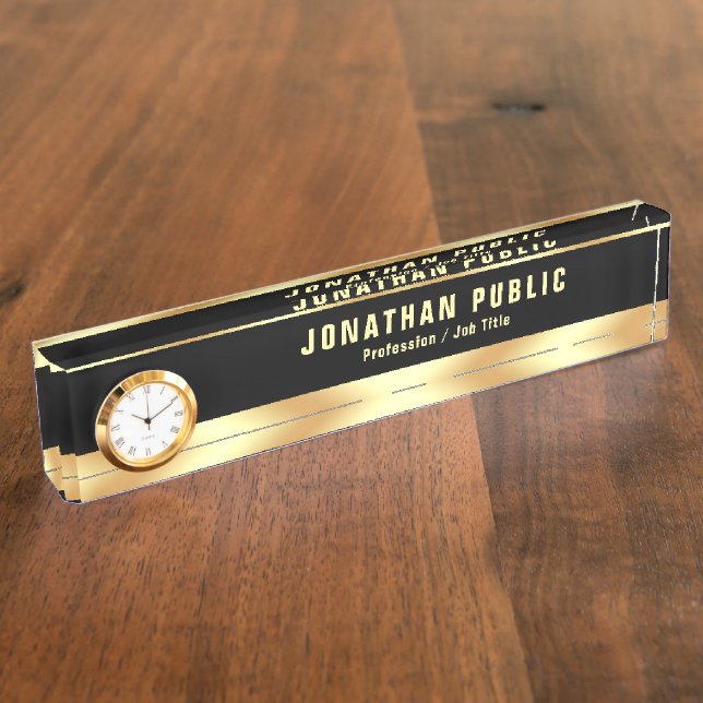 Trendy Elegant Template With Clock Luxurious Namensplakette (Seite)