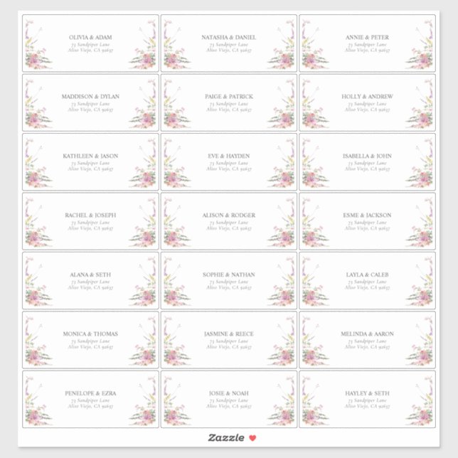 Trendy Elegant Wildblume Floral Guest Address Aufkleber (Blatt)