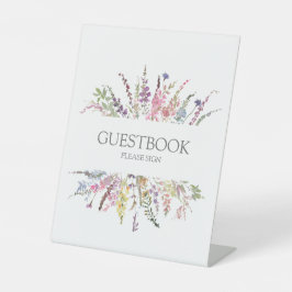 Trendy Elegant Wildblume Floral Wedding Gästebuch Sockelschild