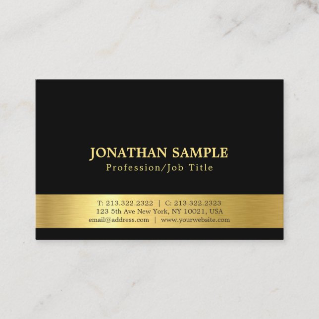 Trendy elegante Black and Gold Schlicht Luxus Mode Visitenkarte (Vorderseite)