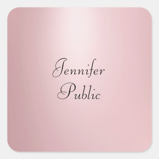 Trendy Elegante Rose Gold Handwriting Script Moder Quadratischer Aufkleber (Vorderseite)