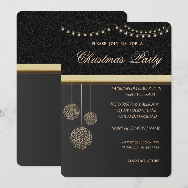 Trendy Elegante Weihnachtsbälle, Weihnachts-Party Einladung (Vorne/Hinten)