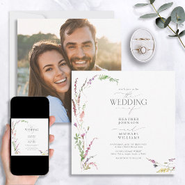 Trendy Elegante Wildblume Floral Foto Wedding Inv Einladung