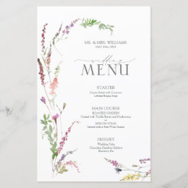 Trendy Elegante Wildblume Floral Wedding Menu