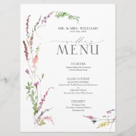 Trendy Elegante Wildblume Floral Wedding Menükarte