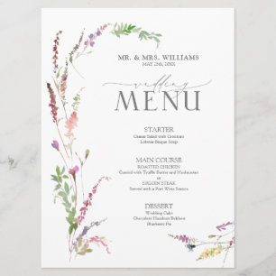 Trendy Elegante Wildblume Floral Wedding Menükarte