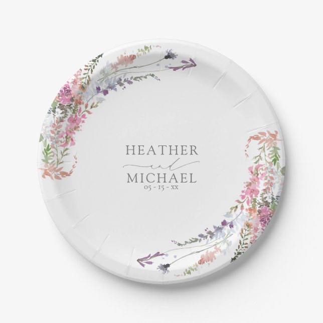 Trendy Elegante Wildblume Floral Wedding Pappteller (Vorderseite)