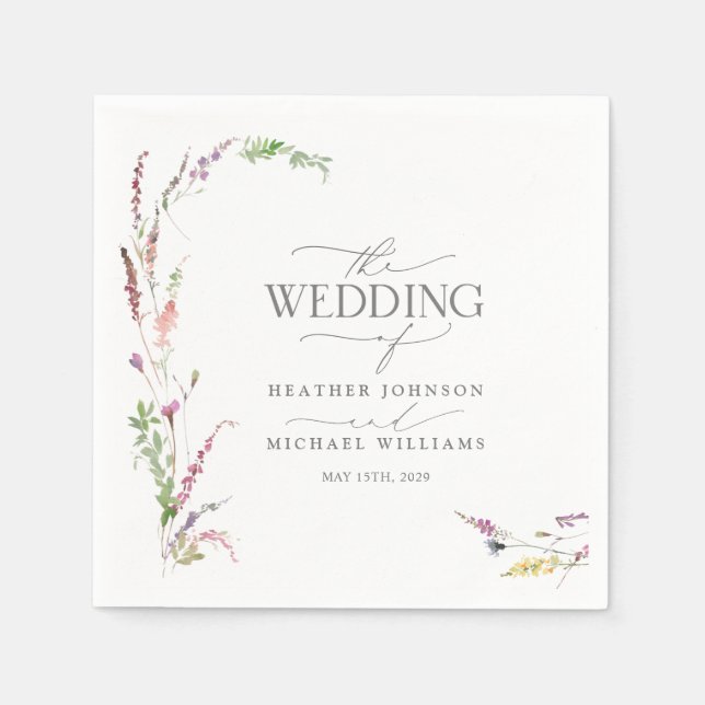 Trendy Elegante Wildblume Floral Wedding Serviette (Vorderseite)