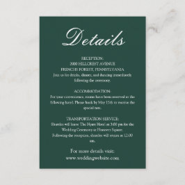 Trendy Emerald Green Minimalistisch Wedding Begleitkarte