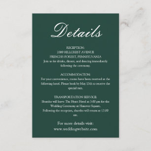 Trendy Emerald Green Minimalistisch Wedding Begleitkarte