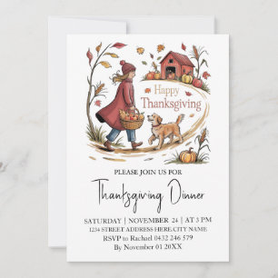 Trendy Erntedank Dinner Girl Dog Farm Pumpkin Einladung