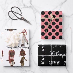 Trendy Ethnic Girls Personalisiert Geschenkpapier Set