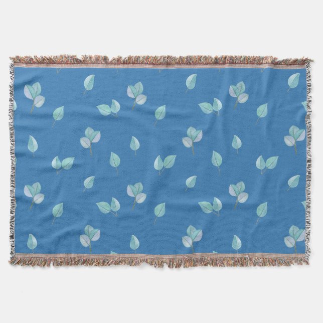 Trendy Eukalyptus-Blätter auf Französisch Blau Decke (Vorderseite)