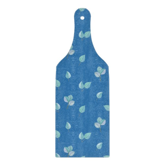 Trendy Eukalyptus-Blätter auf Französisch Blau Schneidebrett (Vorderseite)