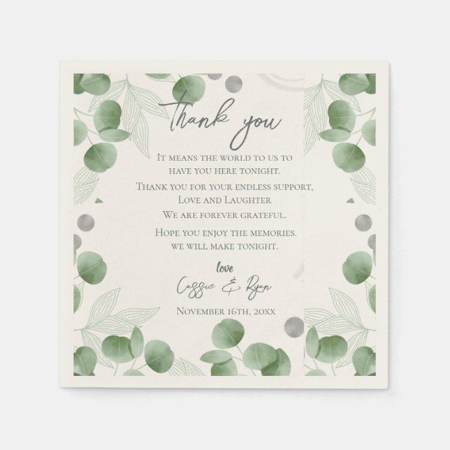 Trendy Eukalyptus Blätter Wedding Vielen Dank für  Serviette (Vorderseite)