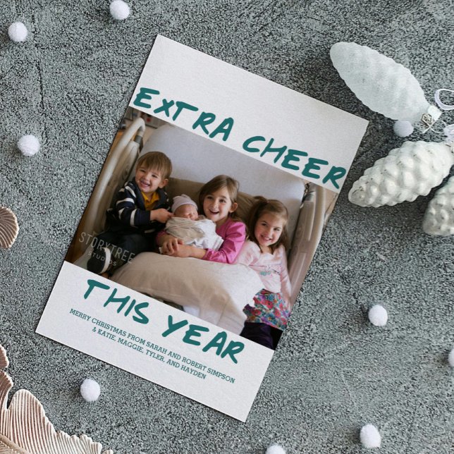 Trendy Extra Cheval Cette année Carte photo | TURQ (Teal Trendy Extra Cheer This Year Holiday Photo Card)