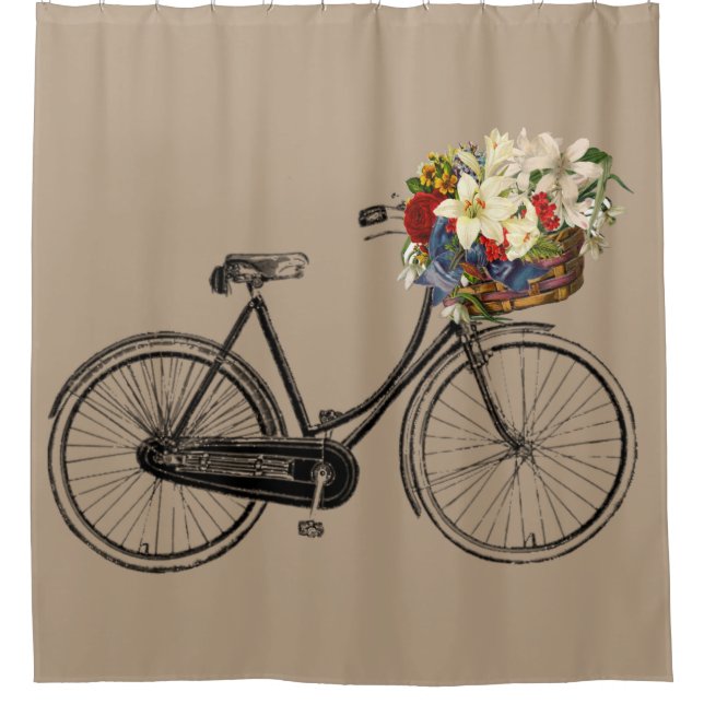 Trendy Fahrrad-Blumenfahrrad Taupe Duschvorhang (Vorderseite)
