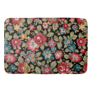 Trendy, farbenfrohe Boho Floral-Black Hintergrund Badematte