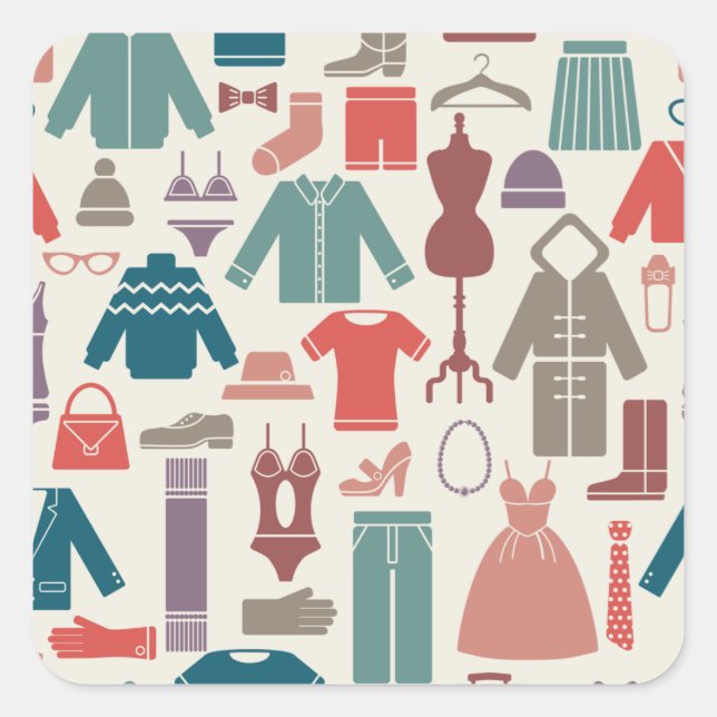 Trendy Fashion Pattern Stilvolle Kleidung Grafik Quadratischer Aufkleber (Vorderseite)