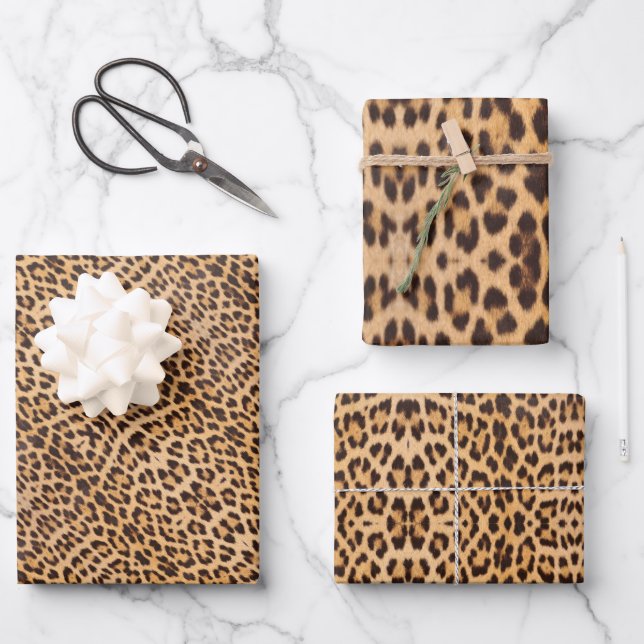 Trendy Fashion Stilvolle Leopard Spots Cheetah Pri Geschenkpapier Set (Vorderseite)