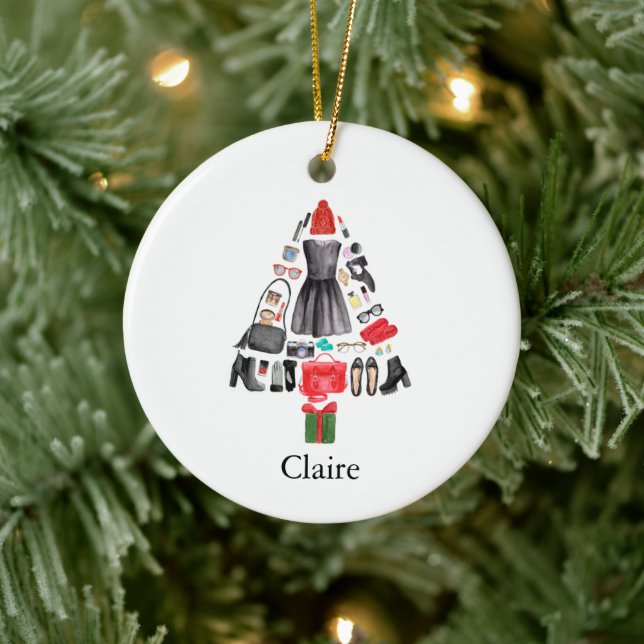 Trendy Fashionista Makeup Personalisierter Mädchen Keramik Ornament (Baum)