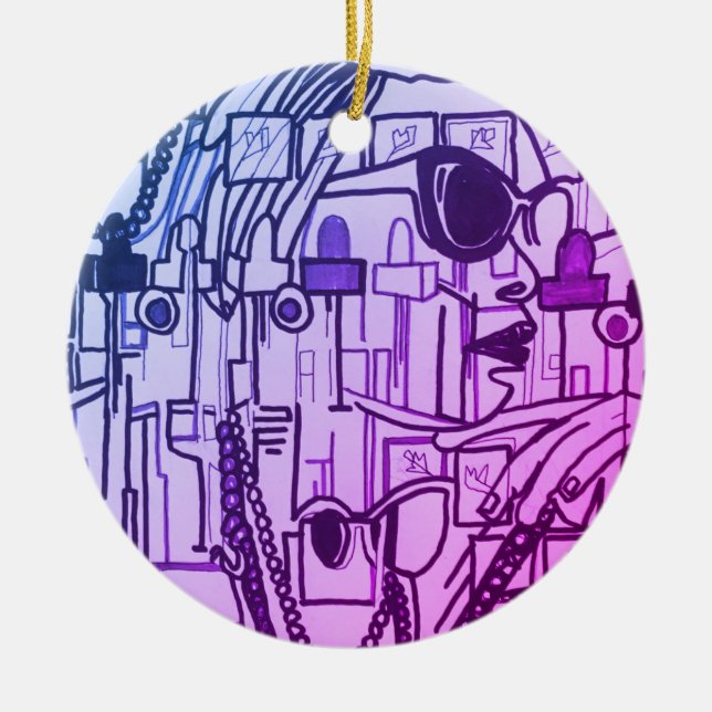 Trendy Fashionista-Mode-Weihnachtsdekor lila Keramik Ornament (Vorne)