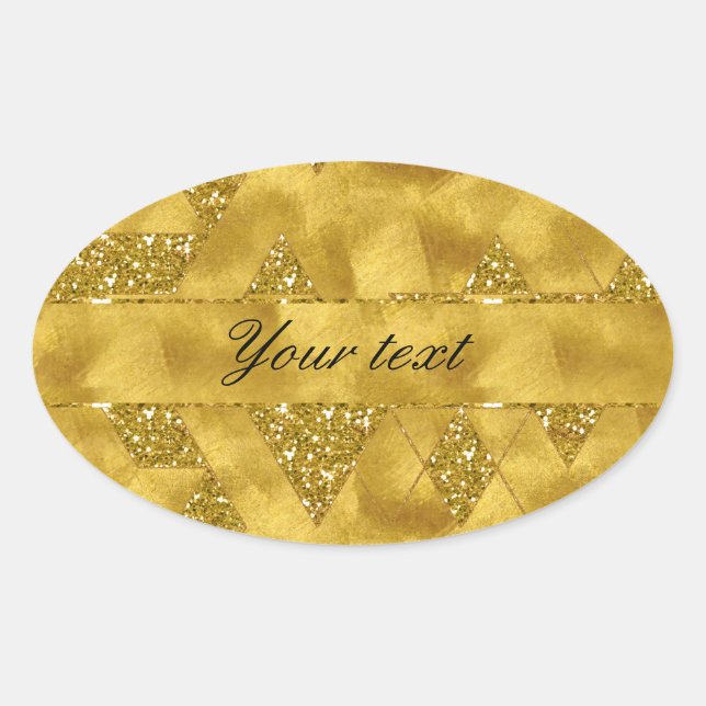 Trendy Faux Gold Glitter Dreiecke Ovaler Aufkleber (Vorderseite)