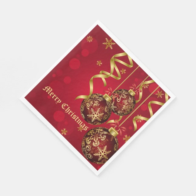 Trendy Festive Red & Golden Christmas Ornaments Serviette (Ecke)