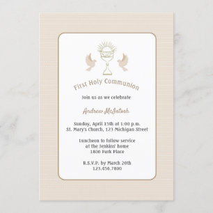 Trendy First Communité Tan Streifen mit Chalice Einladung