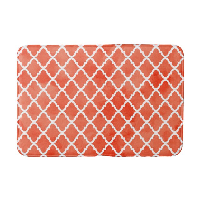 Trendy Flame Orange Wasserfarbe Quatrefolienmuster Badematte (Vorderseite)