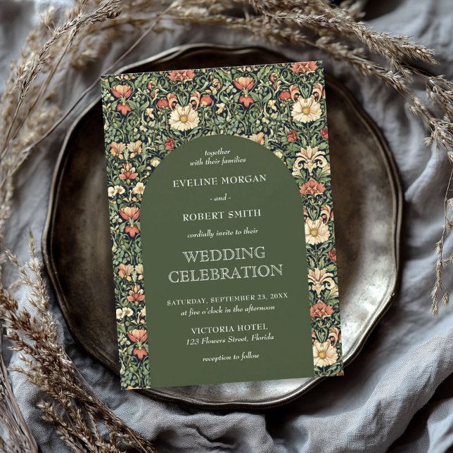 Trendy floral Art Nouveau Wilhelm Morris Hochzeit Einladung (Trendy floral Art Nouveau William Morris wedding Invitation)